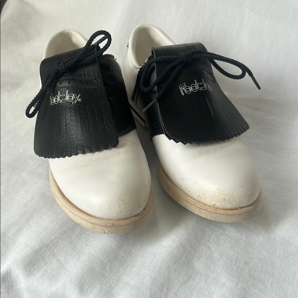 FootJoy Shoes - FootJoy Black and White Green-Joys Golf Shoes with Spikes
